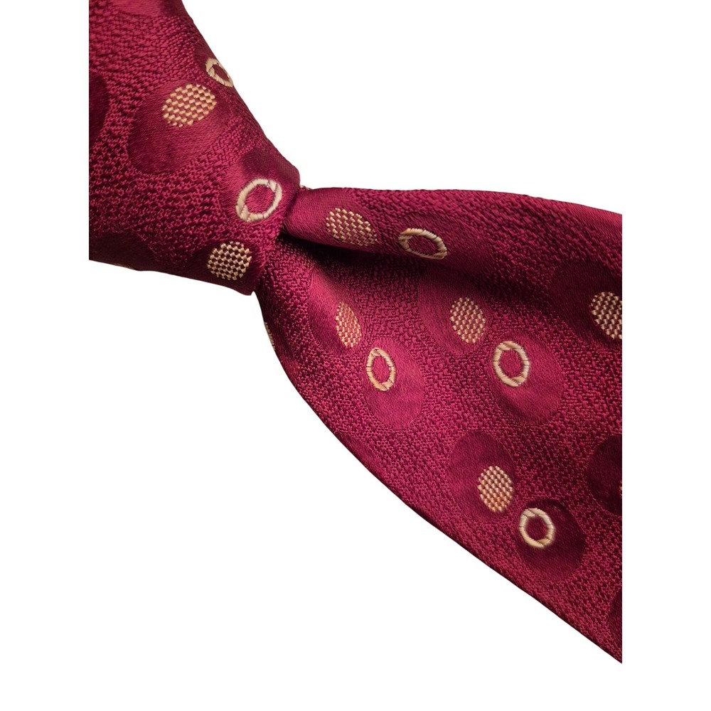 1950s Resilio Scotchspun Burgundy Red Geometric Circle Silk Tie Vintage Skinny